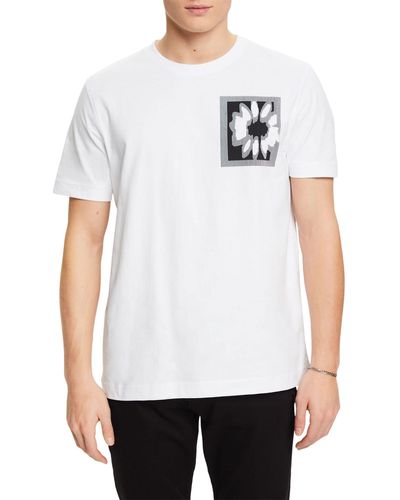 Esprit T-Shirt mit floralem Print und Logo - Weiß