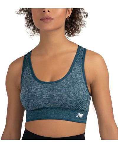 New Balance Seamless Mid Impact Heather Keyhole Sport Bra With Removable Pads - Blue