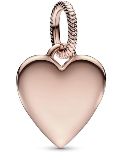 PANDORA Engraved Rose Gold Sterling Silver Heart Charm Pendant Moments Collection 388914c00 - Metallic