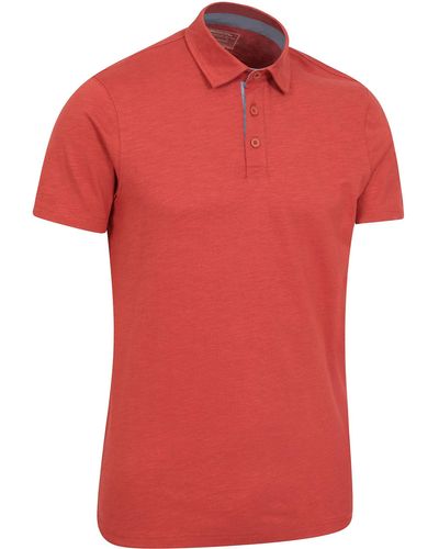Mountain Warehouse Organic Cotton Casual Tee Shirt With Button Neck- Best For Spring - Red