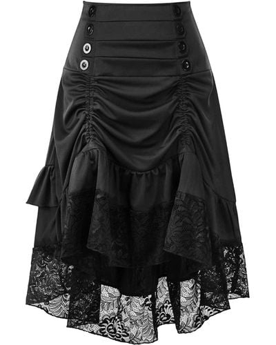 Superdry Steampunk Jupe gothique en dentelle pour femme Motif squelette imprimé Halloween Cosplay Mini jupe courte Robe médiévale - Noir