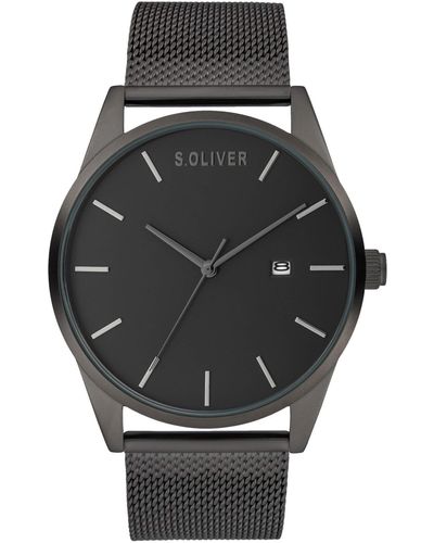 S.oliver Analog Quarz Uhr mit Metall Armband SO-3991-MQ - Grau