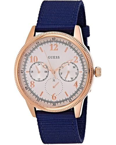 Guess Watches Gents Aviator Horloge Analoog Kwarts Met Nylon Armband W0863g4 - Blauw