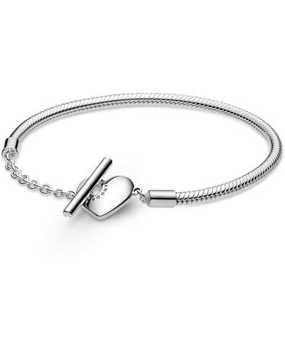 PANDORA Moments Heart T-bar Snake Chain Bracelet - Metallic