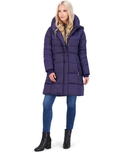 Steve Madden Slimming Water Resistant Quilted Puffer Coat Navy Size M - Blue