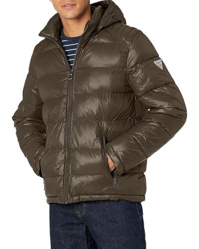 Guess Mid Weight Hooded Puffer Jacket - Green
