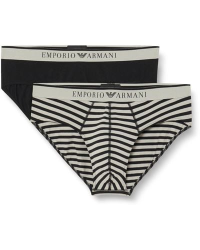 Emporio Armani Stretch Cotton Yarn Dyed Striped 2pack Brief - Noir