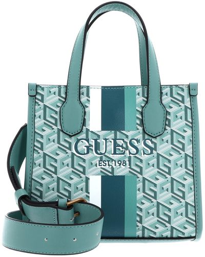 Guess Silvana Two Compartment Mini Tote Turquoise Logo - Groen