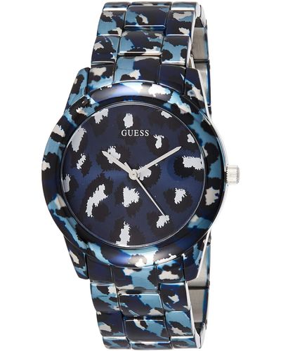 Guess U0425l1 Iconic Blue Watch With Animal Print Bracelet & Dial
