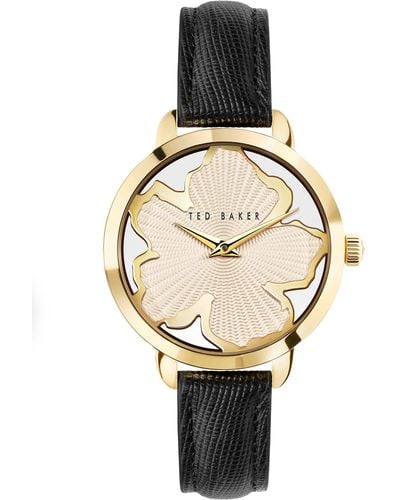 Ted Baker Ladies Black Saffiano Leather Strap Watch - Metallic
