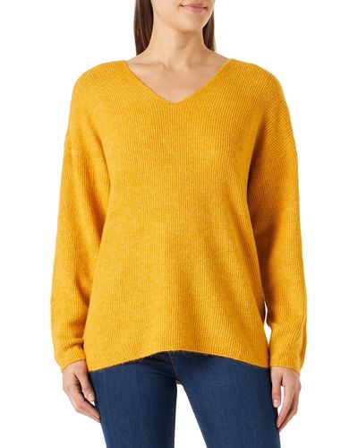 Vero Moda Strickpullover V-Ausschnitt Langarm Sweater VMCREWLEFILE 6112 in Gelb