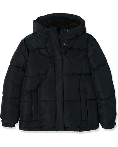 Amazon Essentials Water Repellent Sherpa Lined Hooded Puffer Jacket - Black