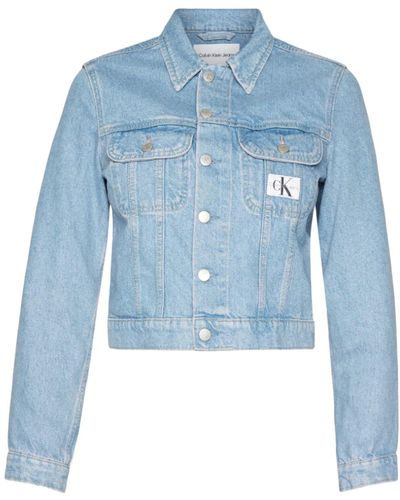 Calvin Klein Jeansjacke Cropped Denim Jacket Baumwolle - Blau