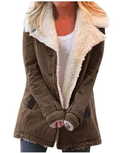 Superdry Lalaluka Coat Made Of Composite Fabric Plush With Lapel Buttons - Brown