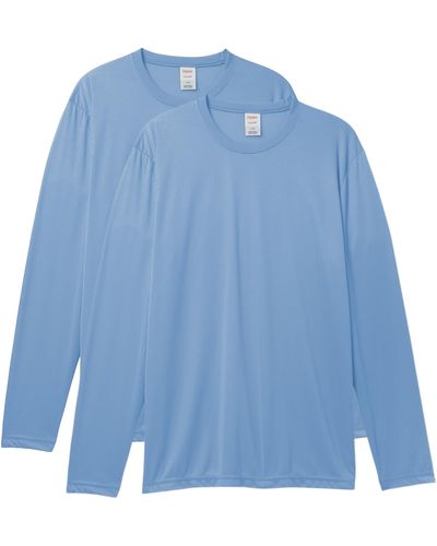Hanes Long Sleeve Cool Dri T-shirt Upf 50+ - Blue