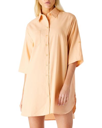FIND Lässiges kleid Halblange Ärmel Bündchen Knopfleiste Mini-Shirt-Kleid Übergröße V-Ausschnitt Hemdblusenkleid - Mehrfarbig