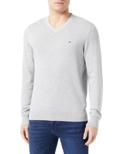 Tommy Hilfiger Classic Cotton V Neck Pullovers - White