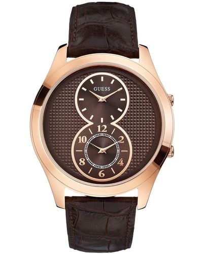 Guess W0376g3 Quartz Watch With Quartz Dial Analogue Display And Brown Leather Strap
