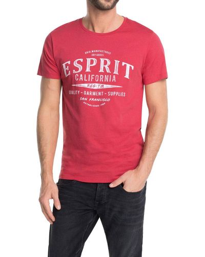 Esprit Shirt Met Logo Print - Slim - Rood