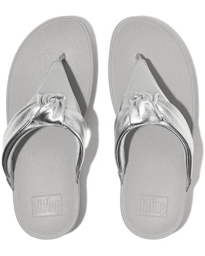 Fitflop Lulu Padded-knot Metallic-leather Toe-post Slide Sandal - Grey