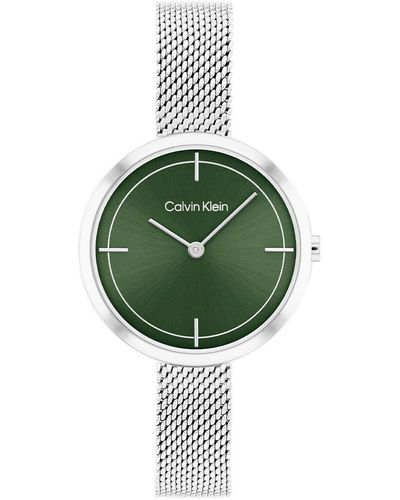 Calvin Klein Montre Analogique à Quartz pour avec Bracelet milanais en Acier Inoxydable argenté - 25200185 - Vert
