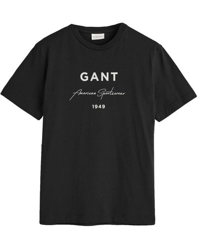 GANT Logo Script Printed Ss T-shirt - Black