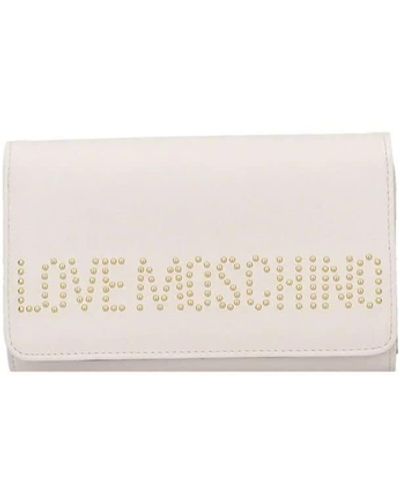 Love Moschino Portefeuille blanc avec logo lettrage en clous dorés à l'avant. Portefeuille intérieur avec compartiment pour les billets