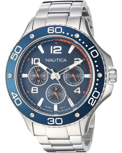 Nautica Herren Analog Quarz Uhr mit Edelstahl Armband NAPP25005 - Mettallic