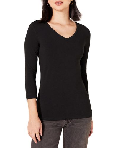 Amazon Essentials Classic-fit 3/4 Sleeve V-neck T-shirt - Black