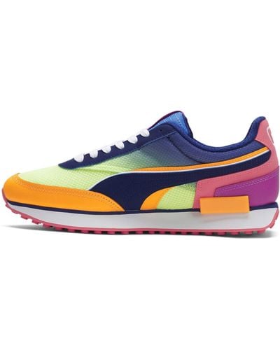 PUMA Mens Future Rider Sunset Lace Up Trainers Shoes Casual - Yellow, Multi-color, 10 - Blue