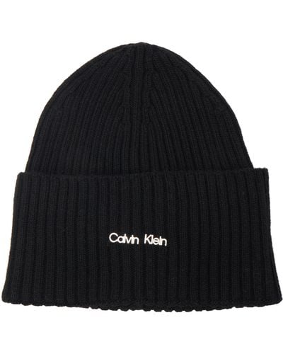 Calvin Klein Vrouwen Ck Must Logo Beanie Gebreide Hoed - Zwart
