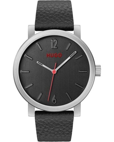 HUGO 'rase' Analogue Leather Strap Watch 1530115 - Black
