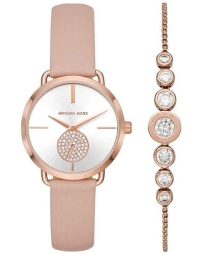 Michael Kors Portia Rose Gold Tone Watch And Bracelet Set Mk3863 - Metallic