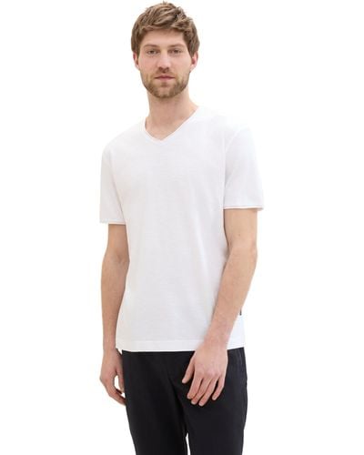 Tom Tailor Basic T-Shirt mit V-Ausschnitt - Weiß