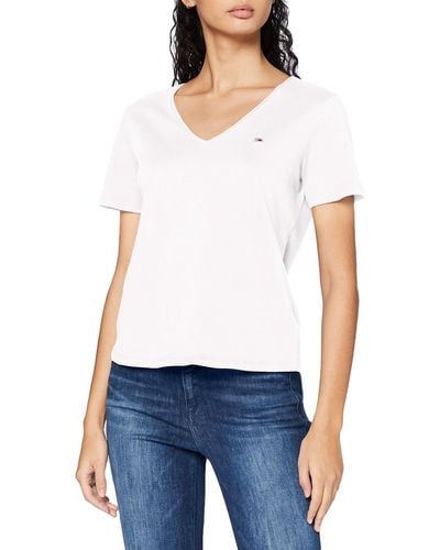 Tommy Hilfiger Tjw Slim Jersey Scollo a V T-Shirt - Bianco