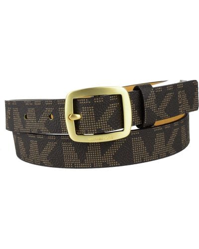 Michael Kors S Thin Brown MK Logo Belt Gold Buckle Sz Small - Schwarz
