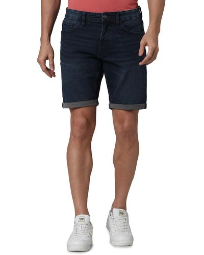 Celio* Uomini Blu Solido Slim Fit Cotone Denim Shorts