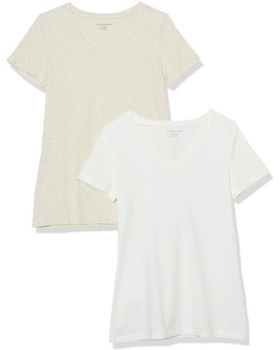 Amazon Essentials T-Shirt con Scollo a v a iche Corte con vestibilità Classica Donna - Bianco