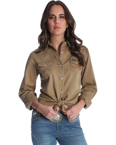 Wrangler Westernhemd met lange mouwen van denim Bluse - Mehrfarbig