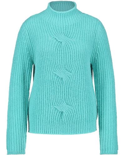 Gerry Weber Strickpullover mit Stehkragen und Zopfmuster Langarm unifarben - Blau