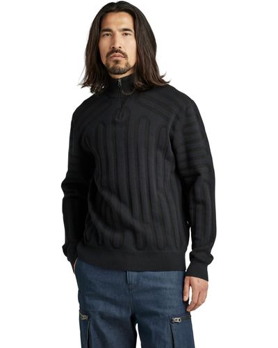 G-Star RAW 3d Line Loose Half Zip Knit Sweater - Zwart