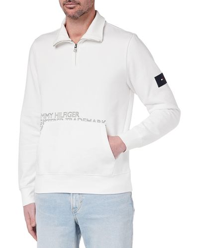 Tommy Hilfiger Sweatshirt mit Reißverschluss Zipper Badged Graphic Zip Mock Halber Zipper - Weiß