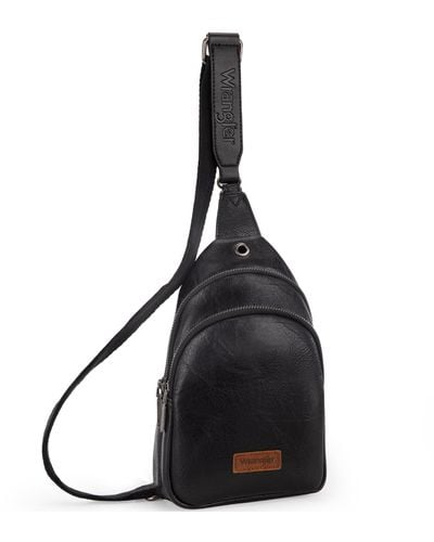 Wrangler Crossbody Sling Bags For Cross Body Fanny Pack Purse With Detachable Strap - Black