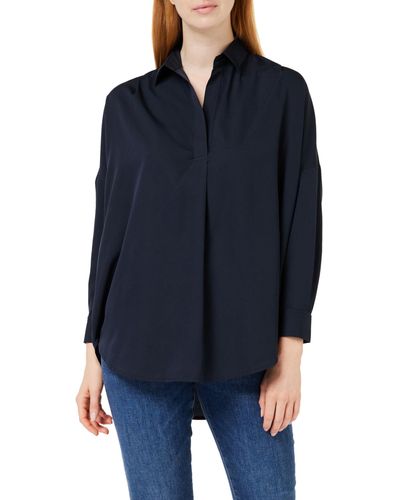 French Connection Rhodes Recycled Crepe Popover Button Down Shirt - Blue
