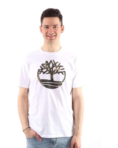 Timberland T-Shirt da Uomo Logo Ad Albero Camo Bianca Taglia M Codice TB0A68VH100 - Bianco