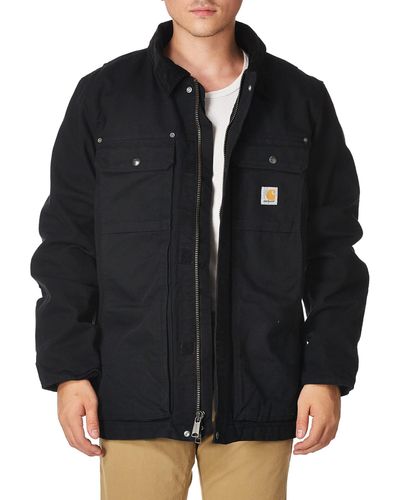 Carhartt Mens Full Swing Relaxed Fit Washed Duck Insulated Traditional Coat - Black