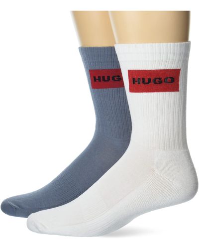 HUGO 2-pack Red Logo Ribbed Quarter Length Socks - Blue