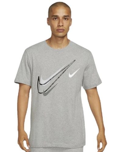 Nike DQ3944 100 T-shirt classique à manches courtes avec logo Swoosh pour homme Blanc - Gris
