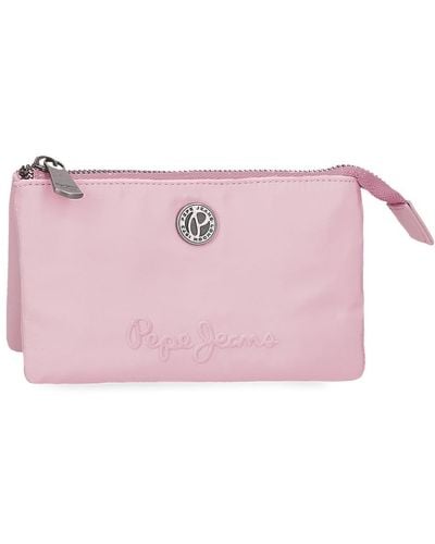 Pepe Jeans Corin Three Compartment Purse Pink 17.5x9.5x2cm Polyester And Pu By Joumma Bags