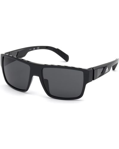 adidas SP0006 01A 57MM Shiny Black/Smoke Rectangular Sunglasses for + BUNDLE With Designer iWear Complimentary Eyewear Kit - Schwarz